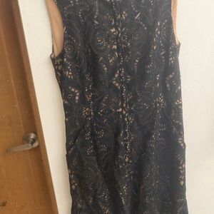 BCBGMaxAzria Black and Tan Lace Midi Dress